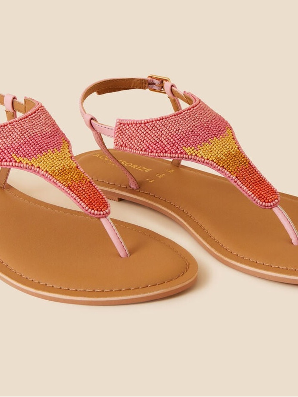 NWT Accessorize Pink and Yellow Beaded T-Strap Women’s Sandals